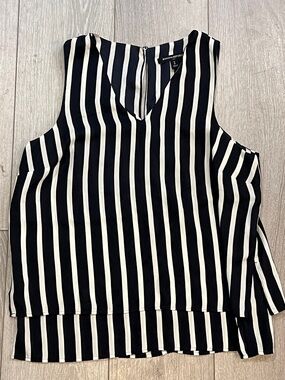 Banana Republic Black and White Vertical Stripe V-Neck Sleeveless Top